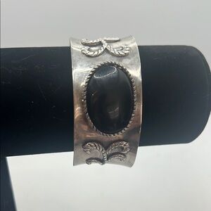 Vintage Sterling Silver and Black Onyx Cuff Bracelet